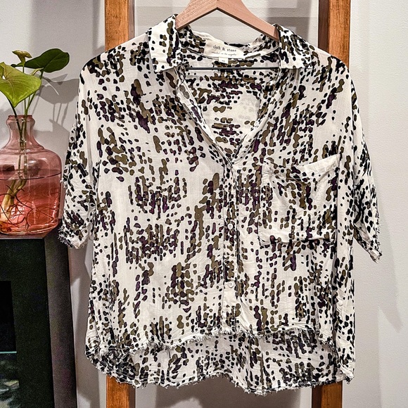 Cloth & Stone SZ M Abstract Camo Cropped Button Down! - Picture 1 of 8